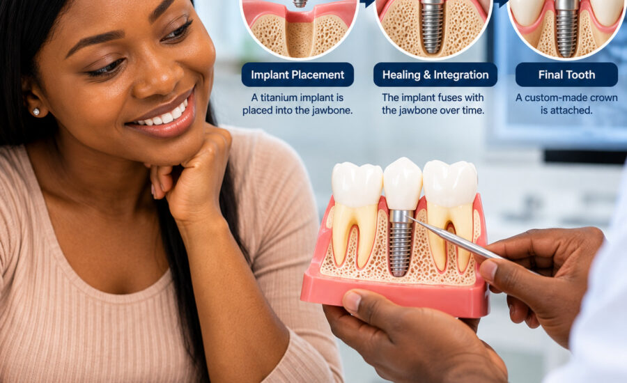 How do dental implants work to replace missing teeth