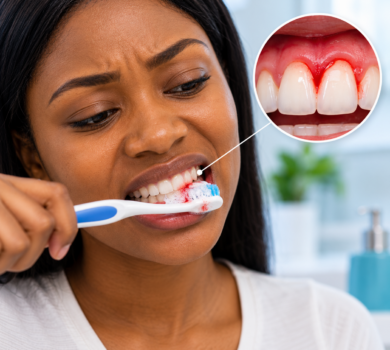 Bleeding gums when brushing during a dental examination
