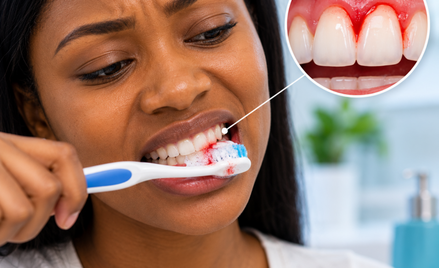 Bleeding gums when brushing during a dental examination